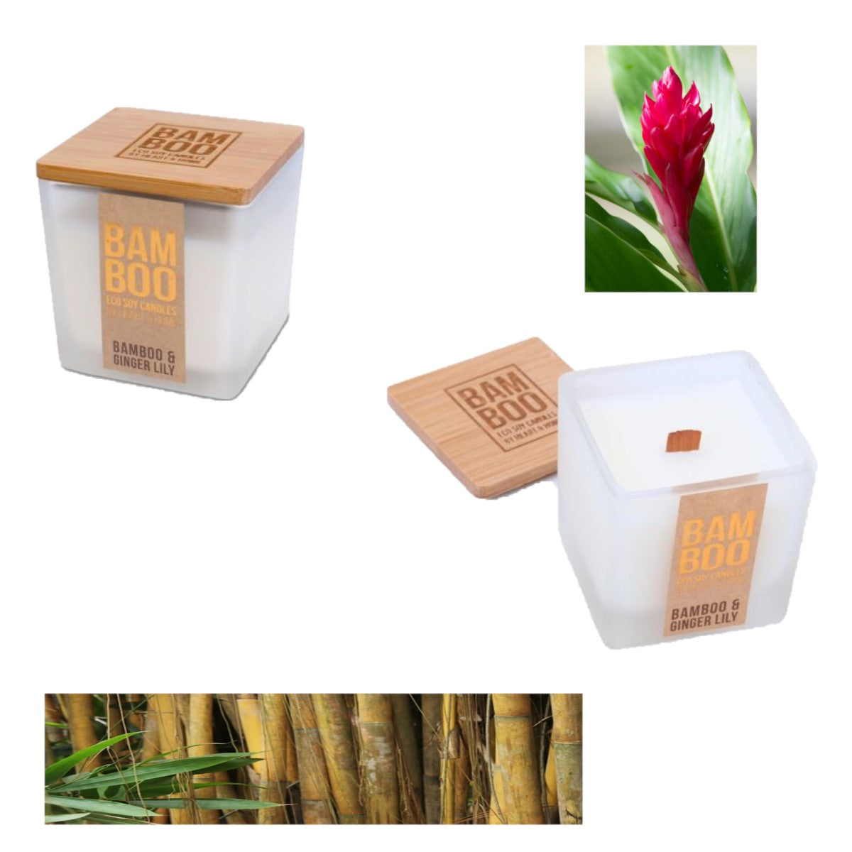 Eco Candela di soia Bamboo e Ginger Lily | Una floreale e appagante esperienza olfattiva | 90 gr e 210 gr