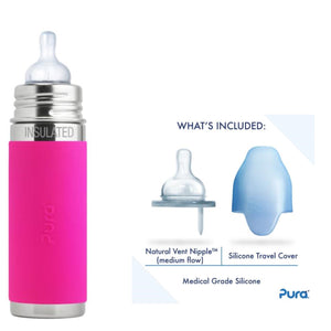 Biberon termico ROSA in acciaio inossidabile 260 ml | 100% plastic free, la bottiglia che cresce con il tuo bambino