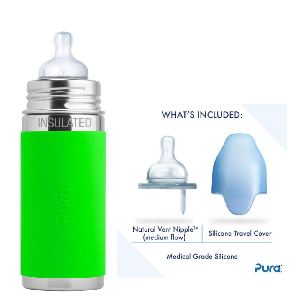 Biberon termico VERDE in acciaio inossidabile 260 ml | 100% plastic free, la bottiglia che cresce con il tuo bambino